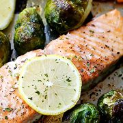Garlic Roasted Salmon with Brussel Sprouts