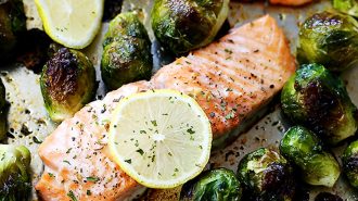 Garlic Roasted Salmon with Brussel Sprouts