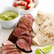 Steak with Avocado Sauce and Tomato Salad